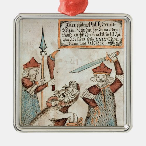 Norse god Tyr losing his hand to the bound wolf Metal Ornament