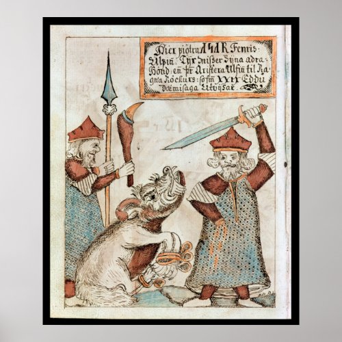Norse god Tyr losing his hand to the bound wolf Poster