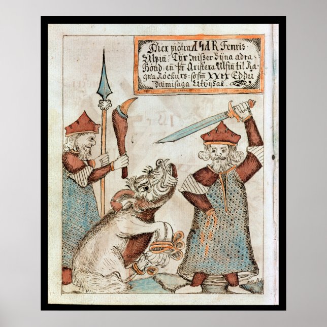 Norse god Tyr losing his hand to the bound wolf Poster (Front)
