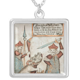 Norse god Tyr losing his hand to the bound wolf Silver Plated Necklace