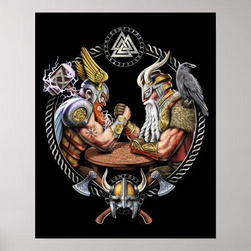 Norse Gods Odin Thor Arm Wrestling Poster