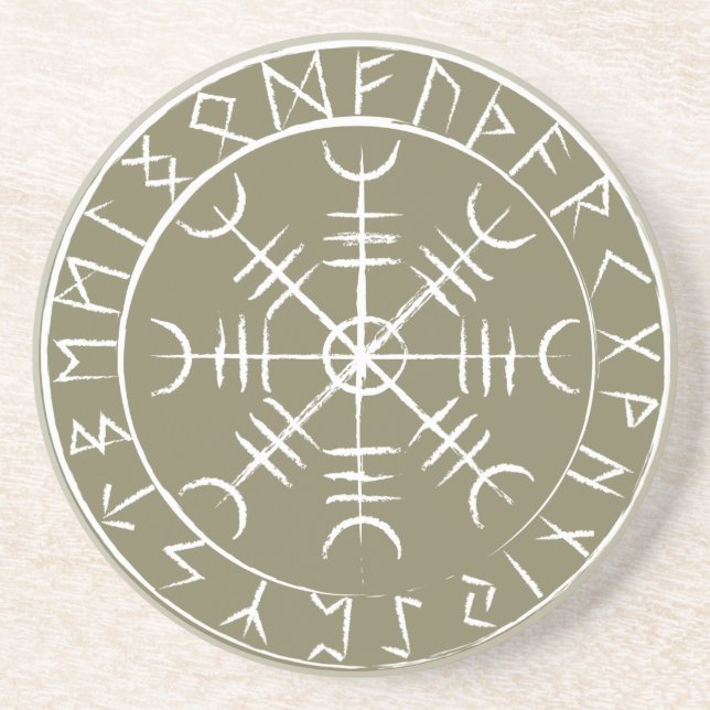 Norse Helm of Awe with Runes Drink Coaster (Front)