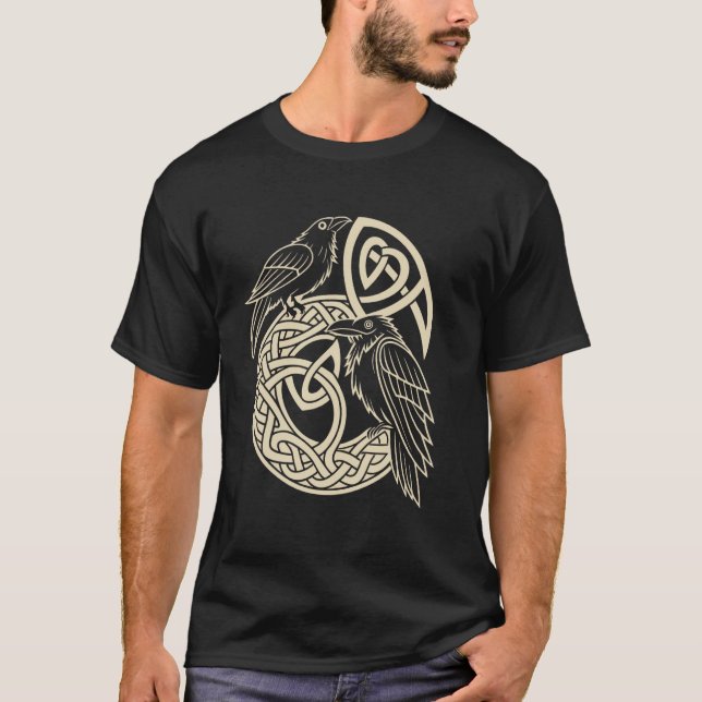 Norse Knotwork Ravens u2013 Huginn & Muninn Viking T-Shirt (Front)