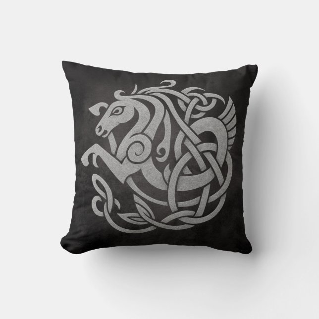 Norse Mythic Horse Knot Design Throw Pillow (Front)