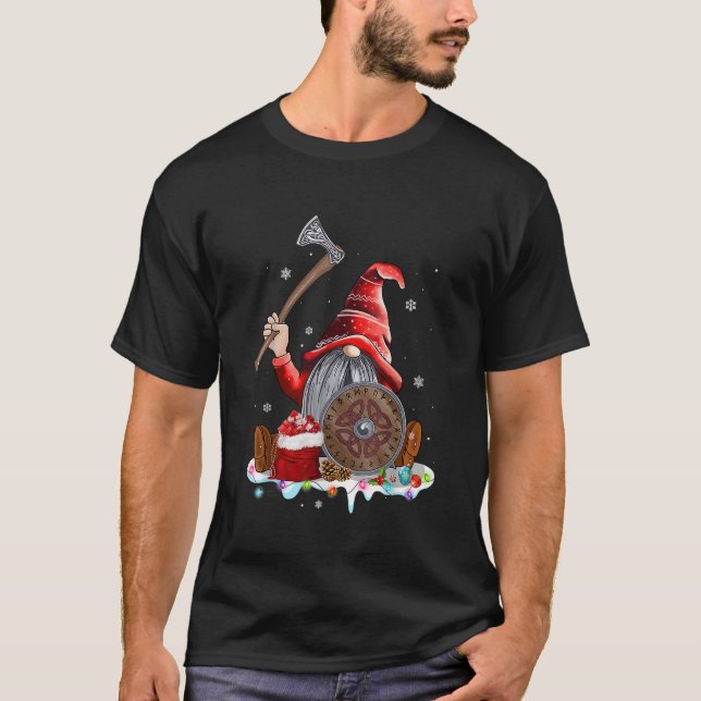 Norse Mythology Red Hat Gnome Beard Viking Christm T-Shirt (Front)