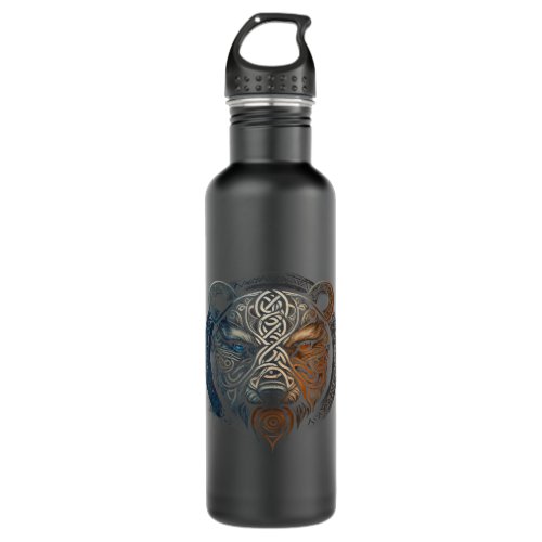 Norse Style Bear Tattoo Viking Ursa Wildlife Anima Stainless Steel Water Bottle