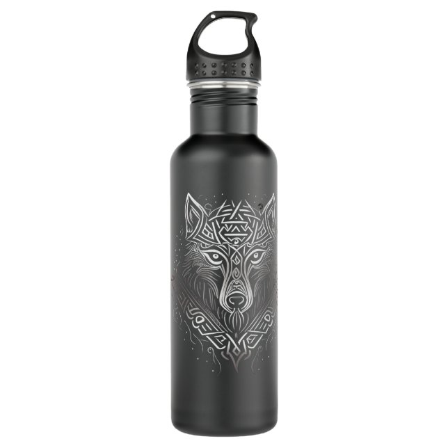 Norse Style Viking Wolf Tattoo Wildlife Animal V10 Stainless Steel Water Bottle (Front)