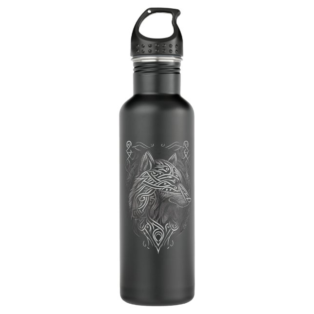 Norse Style Viking Wolf Tattoo Wildlife Animal V64 Stainless Steel Water Bottle (Front)