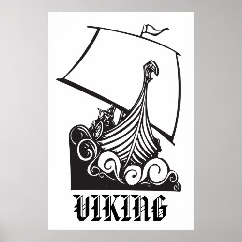 Norse Viking longboat with a dragon prow Poster