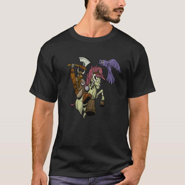 Norse Viking Mythology Skeleton Warrior Rider Hors T-Shirt (Front)