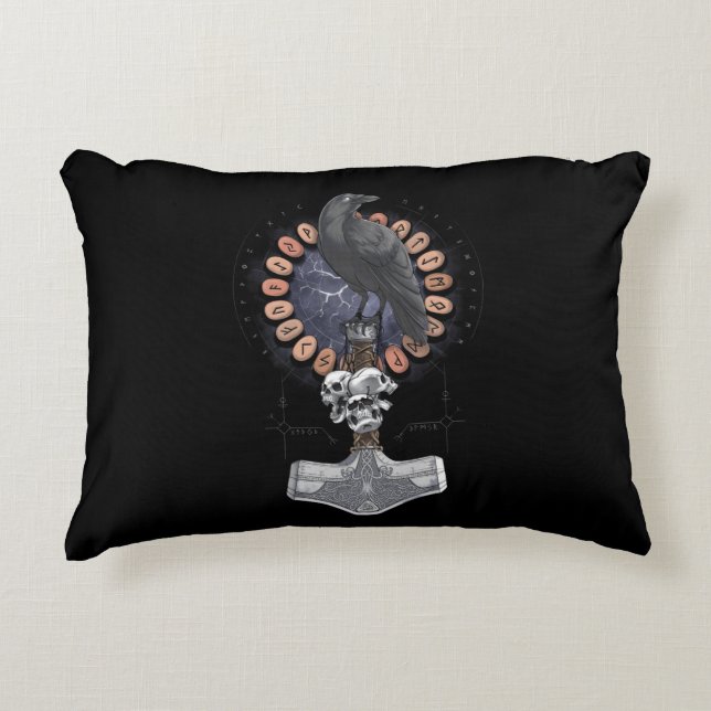 Norse Viking Raven Hammer Accent Pillow (Front)