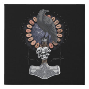 Norse Viking Raven Hammer Faux Canvas Print