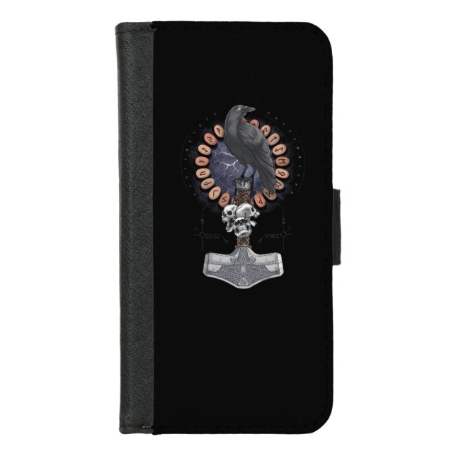Norse Viking Raven Hammer iPhone Wallet Case (Front)