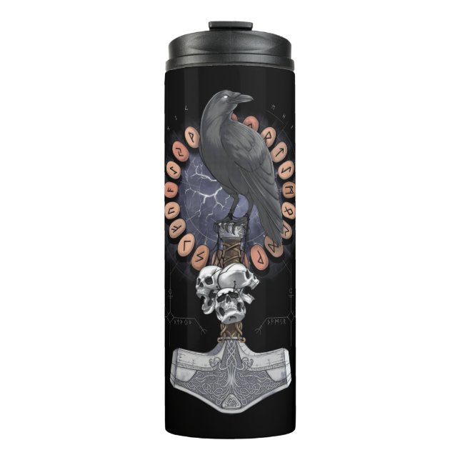 Norse Viking Raven Hammer Thermal Tumbler (Front)