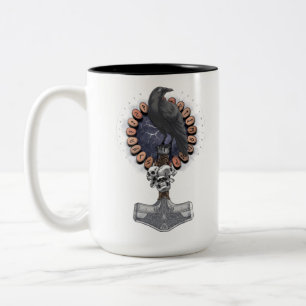 Norse Viking Raven Hammer Two-Tone Coffee Mug