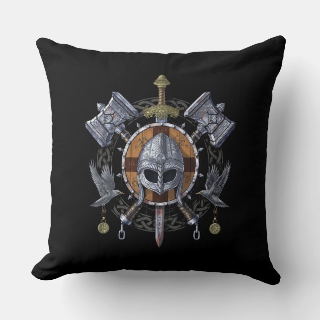 Norse Viking Warrior Armory Throw Pillow (Front)