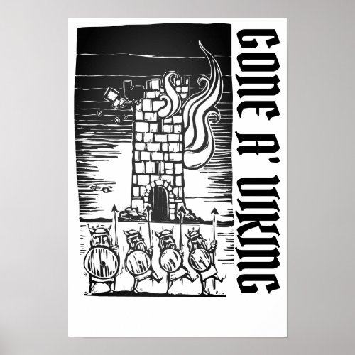 Norse Viking warriors with crumbling tower Poster