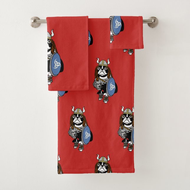 Norse Warrior Boston Terrier dog Bath Towel Set (Insitu)