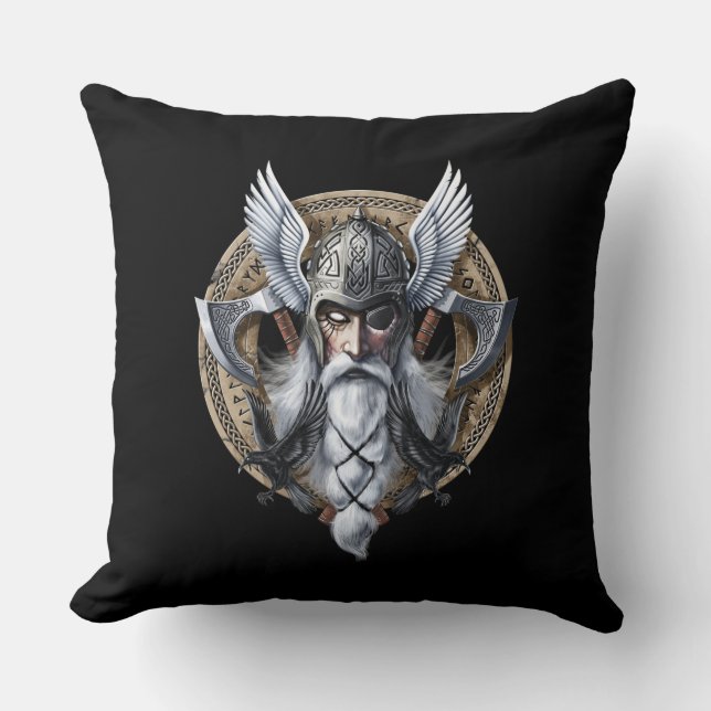 Norse Warrior God Odin Throw Pillow (Front)