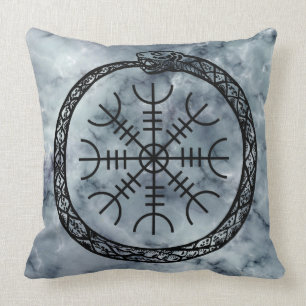Norse World Serpent With Helm Of Awe Over Marble Throw Pillow