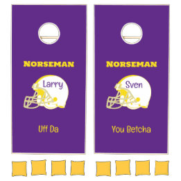 Norseman Purple Gold Personalized Uff Da Corn Cornhole Set