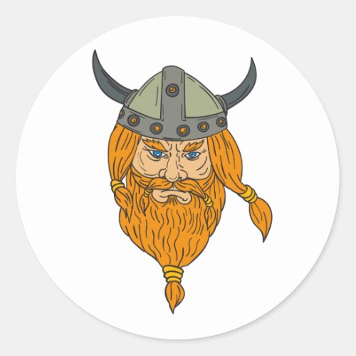 Norseman Viking Warrior Head Drawing Classic Round Sticker