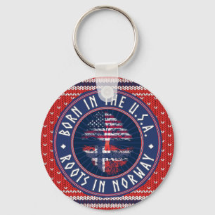Norsk - "Born in USA · Roots in Norway" Keychain