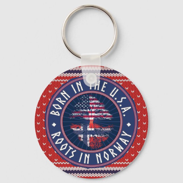 Norsk - "Born in USA · Roots in Norway"  Keychain (Front)