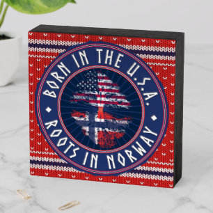 Norsk - "Born in USA · Roots in Norway" Wooden Box Sign