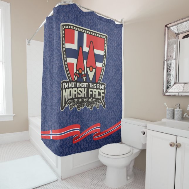 Norsk Face Blue Damask Shower Curtain (In Situ)