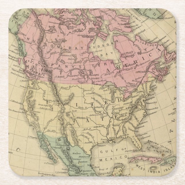 North America 6 Square Paper Coaster (Front)