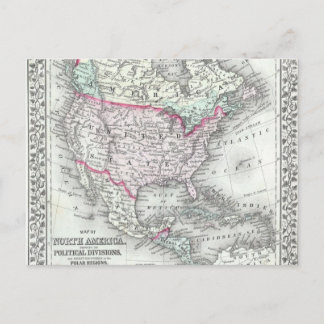 North America and the United States Antique Map Postcard