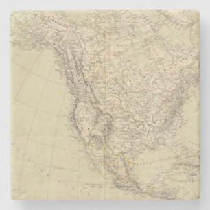 North America Atlas Map showing Indian tribes Stone Coaster