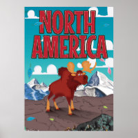 North america cartoon travel poster art.