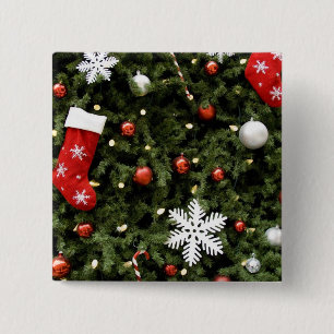 North America. Christmas decorations on tree. 2 Pinback Button