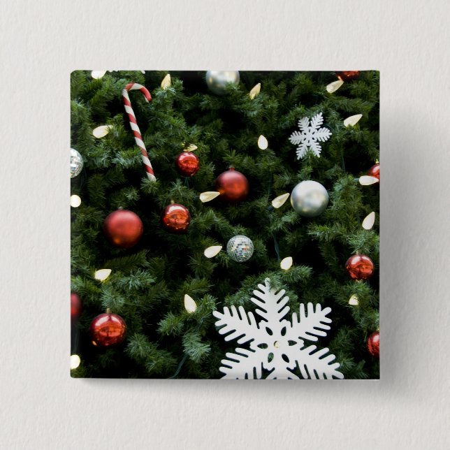 North America. Christmas decorations on tree. 4 Pinback Button (Front)