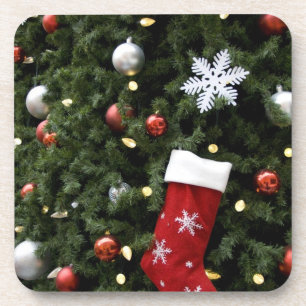 North America. Christmas decorations on tree. 5 Beverage Coaster