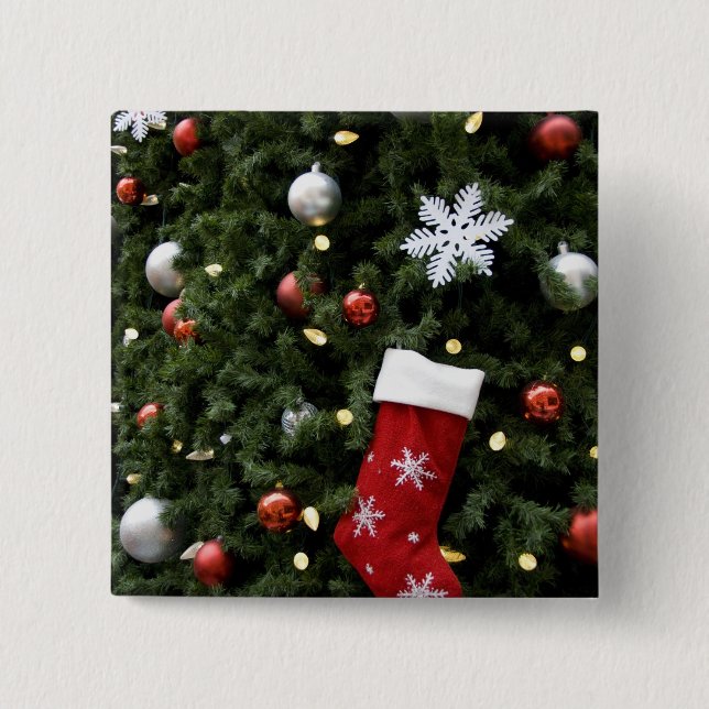 North America. Christmas decorations on tree. 5 Button (Front)