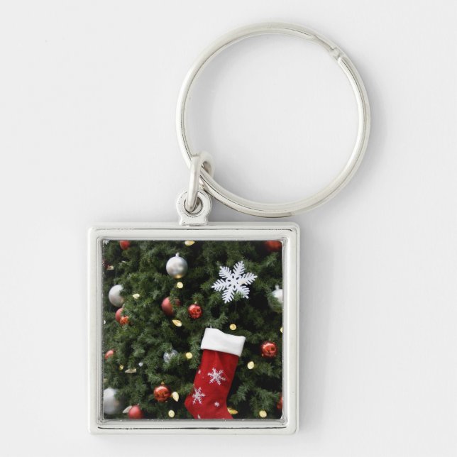 North America. Christmas decorations on tree. 5 Keychain (Front)