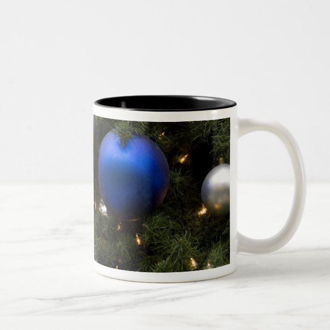 North America. Christmas decorations on tree. Two-Tone Coffee Mug (Right)