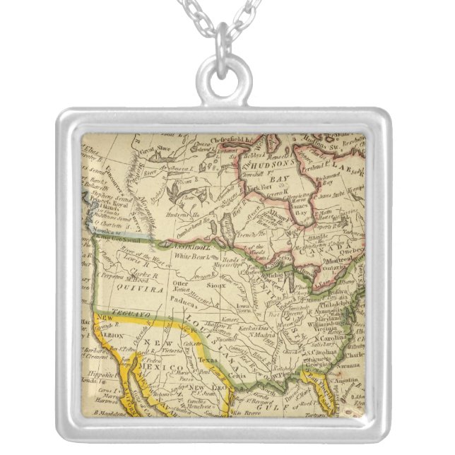 North America Engraved map Silver Plated Necklace (Front)