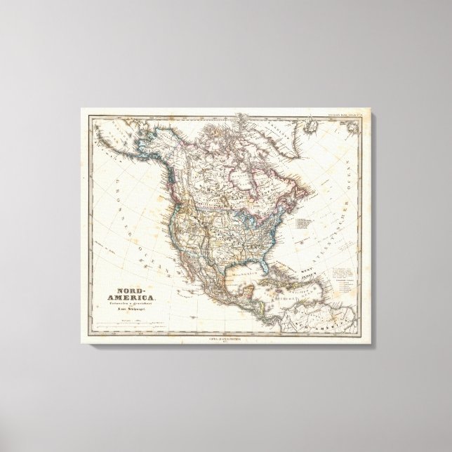 North America Map by Stieler Canvas Print (Front)