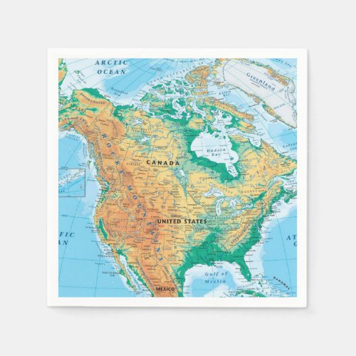 North America Map Paper Napkins