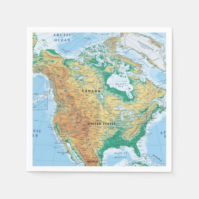 North America Map Paper Napkins (Front)