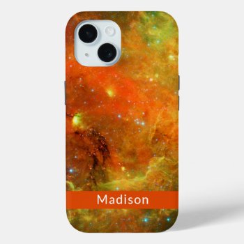 North America Nebula Orange Green Your Name Iphone 15 Case by galaxyofstars at Zazzle