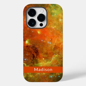 North America Nebula Orange Green Your Name Case-mate Iphone 14 Pro Case by galaxyofstars at Zazzle