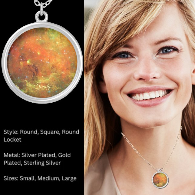 North America Nebula Orange Yellow Custom Name Silver Plated Necklace (North America Nebula Orange Yellow Custom Name Silver Plated Necklace)