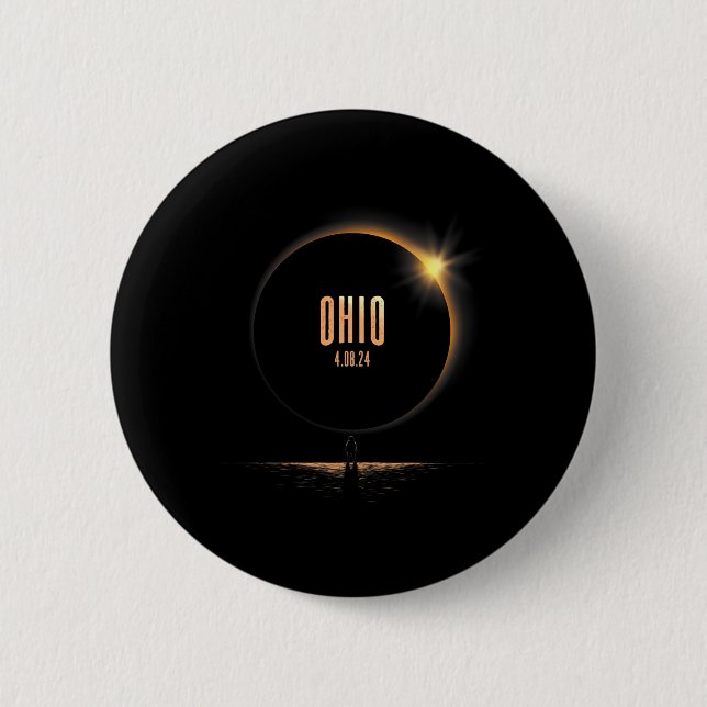 North America Total Solar Eclipse 2024 Ohio Usa  Button (Front)