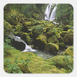 North America, USA, Alaska. A waterfall and Square Sticker