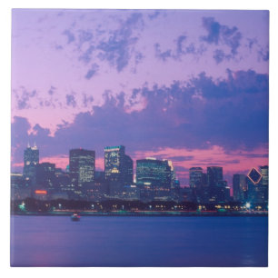 North America, USA, IL. Chicago skyline at dusk Ceramic Tile